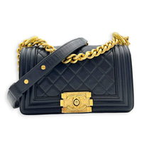 Boy Shoulder Bag Small Grey in Lambskin, Gold hardware