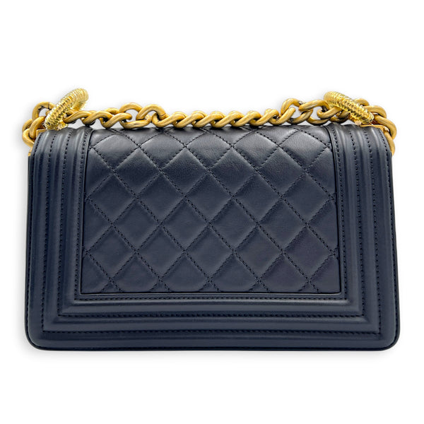 Boy Shoulder Bag Small Grey in Lambskin, Gold hardware