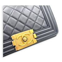 Boy Shoulder Bag Small Grey in Lambskin, Gold hardware