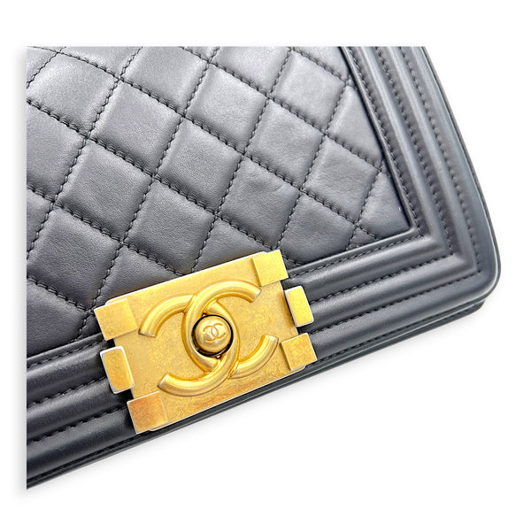 Boy Shoulder Bag Small Grey in Lambskin, Gold hardware