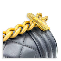 Boy Shoulder Bag Small Grey in Lambskin, Gold hardware