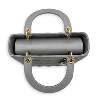 Lady Dior Top Handle Bag Medium Pearly Grey in Lambskin, Gold hardware