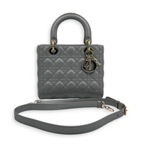 Lady Dior Top Handle Bag Medium Pearly Grey in Lambskin, Gold hardware