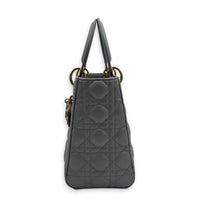 Lady Dior Top Handle Bag Medium Pearly Grey in Lambskin, Gold hardware