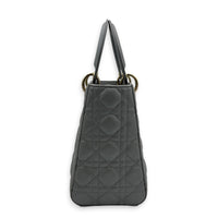 Lady Dior Top Handle Bag Medium Pearly Grey in Lambskin, Gold hardware