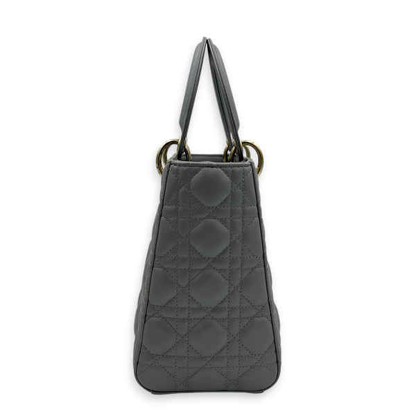 Lady Dior Top Handle Bag Medium Pearly Grey in Lambskin, Gold hardware