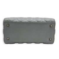 Lady Dior Top Handle Bag Medium Pearly Grey in Lambskin, Gold hardware