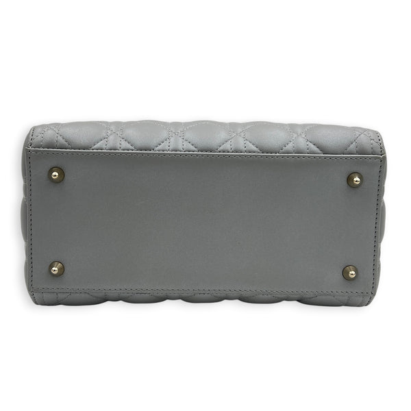 Lady Dior Top Handle Bag Medium Pearly Grey in Lambskin, Gold hardware