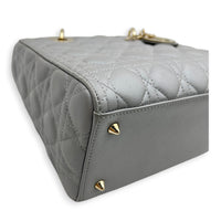 Lady Dior Top Handle Bag Medium Pearly Grey in Lambskin, Gold hardware