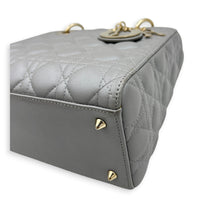 Lady Dior Top Handle Bag Medium Pearly Grey in Lambskin, Gold hardware