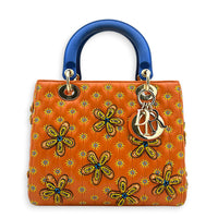 Lady Dior Top Handle Bag Medium Orange in Lambskin, Gold hardware