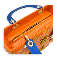 Lady Dior Top Handle Bag Medium Orange in Lambskin, Gold hardware
