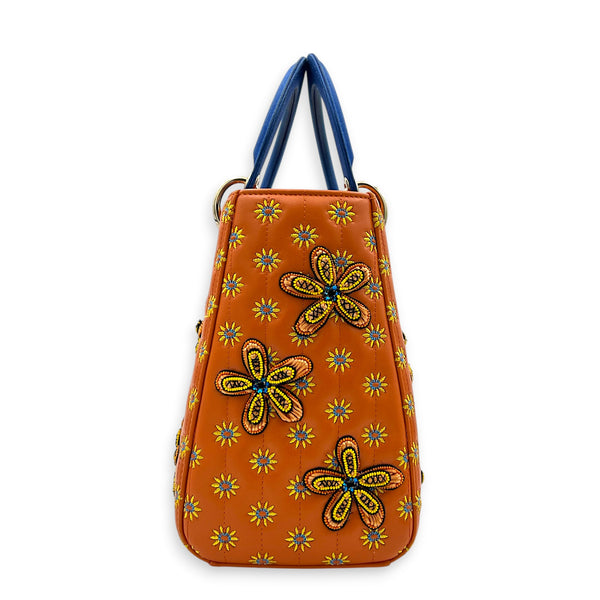 Lady Dior Top Handle Bag Medium Orange in Lambskin, Gold hardware