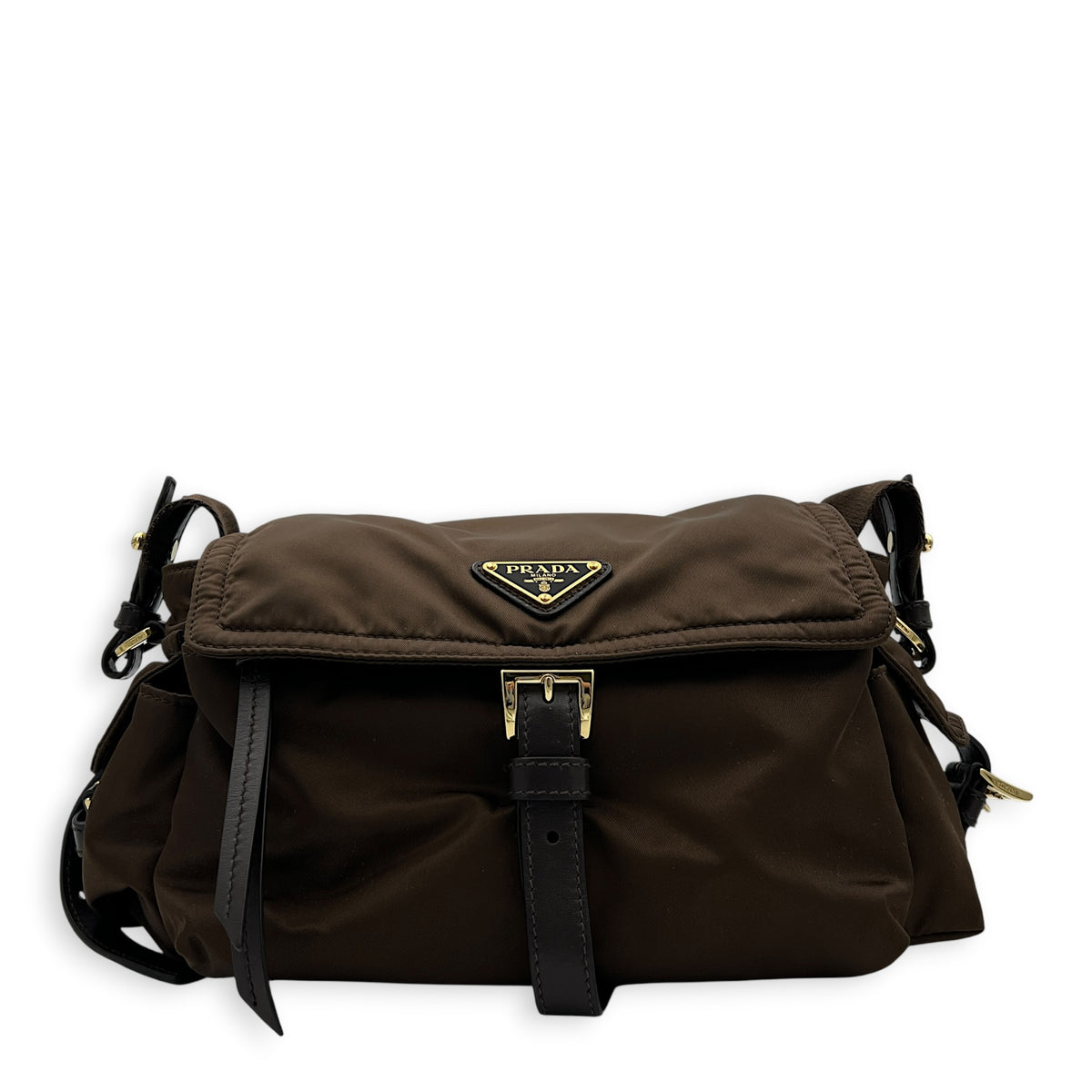 Re-Nylon Crossbody Bag Brown in Nylon, Gold hardware