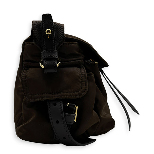 Re-Nylon Crossbody Bag Brown in Nylon, Gold hardware
