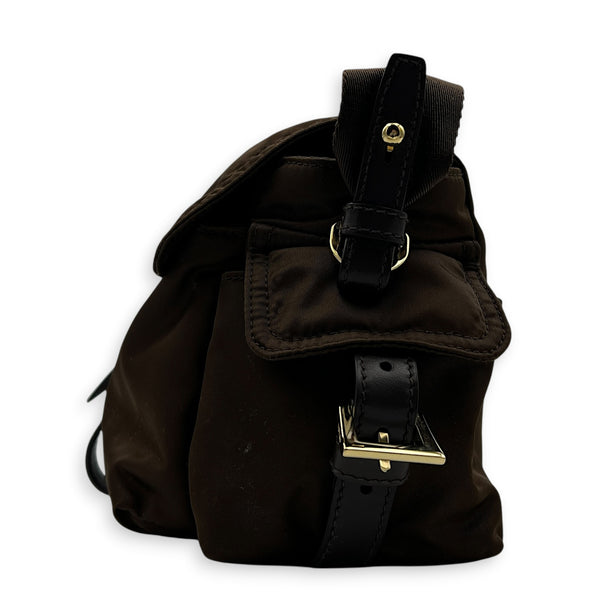 Re-Nylon Crossbody Bag Brown in Nylon, Gold hardware