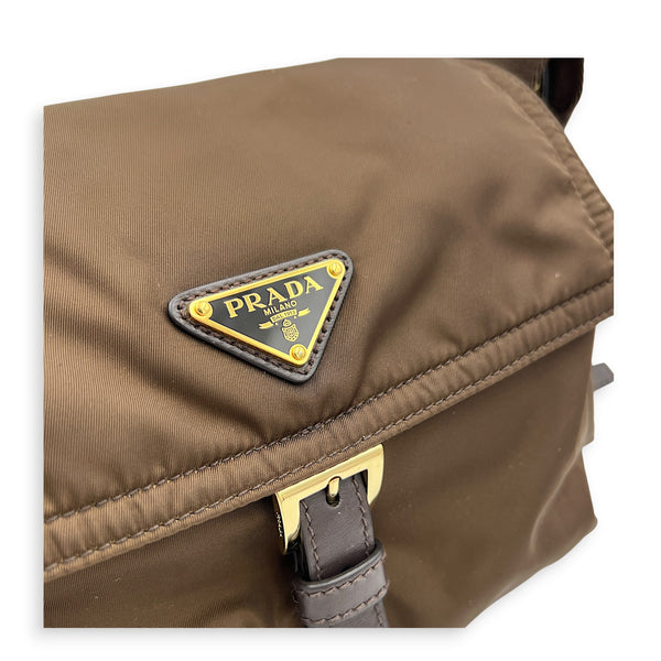 Re-Nylon Crossbody Bag Brown in Nylon, Gold hardware