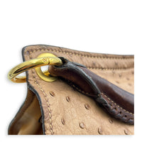 Tri Color Brown Shoulder Bag in Ostrich, Gold hardware