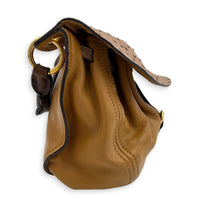 Tri Color Brown Shoulder Bag in Ostrich, Gold hardware