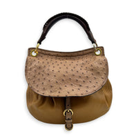 Tri Color Brown Shoulder Bag in Ostrich, Gold hardware