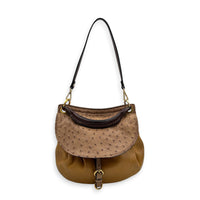 Tri Color Brown Shoulder Bag in Ostrich, Gold hardware