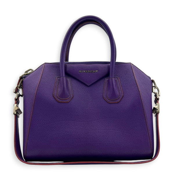 Antigona Top Handle Bag Purple in Goat Leather, Silver hardware