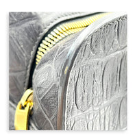 Cabas Top Handle Bag Small Grey in Crocodile Embossed Calfskin, Gold hardware