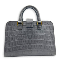 Cabas Top Handle Bag Small Grey in Crocodile Embossed Calfskin, Gold hardware