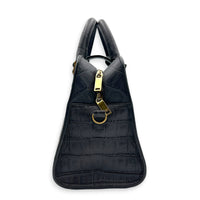 Cabas Top Handle Bag Small Grey in Crocodile Embossed Calfskin, Gold hardware