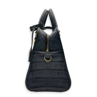 Cabas Top Handle Bag Small Grey in Crocodile Embossed Calfskin, Gold hardware