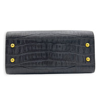 Cabas Top Handle Bag Small Grey in Crocodile Embossed Calfskin, Gold hardware