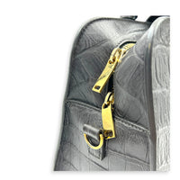 Cabas Top Handle Bag Small Grey in Crocodile Embossed Calfskin, Gold hardware