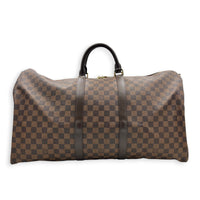 Keepall 55 Brown Top Handle Bag in Coated Canvas, Gold hardware