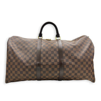Keepall 55 Brown Top Handle Bag in Coated Canvas, Gold hardware