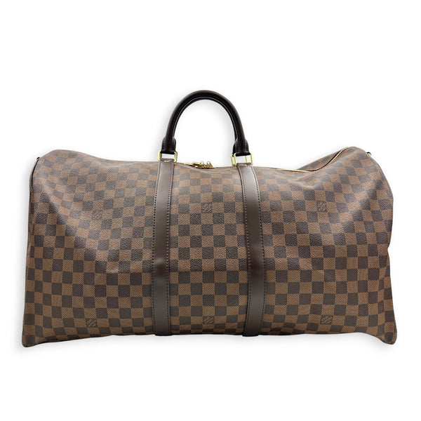 Keepall 55 Brown Top Handle Bag in Coated Canvas, Gold hardware
