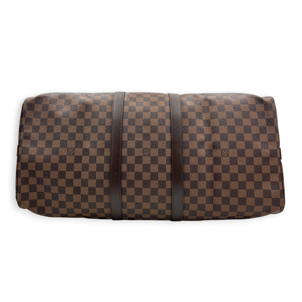 Keepall 55 Brown Top Handle Bag in Coated Canvas, Gold hardware