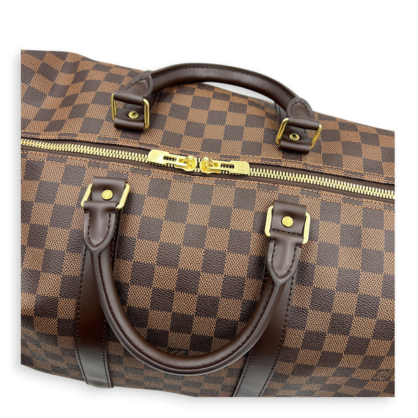 Keepall 55 Brown Top Handle Bag in Coated Canvas, Gold hardware