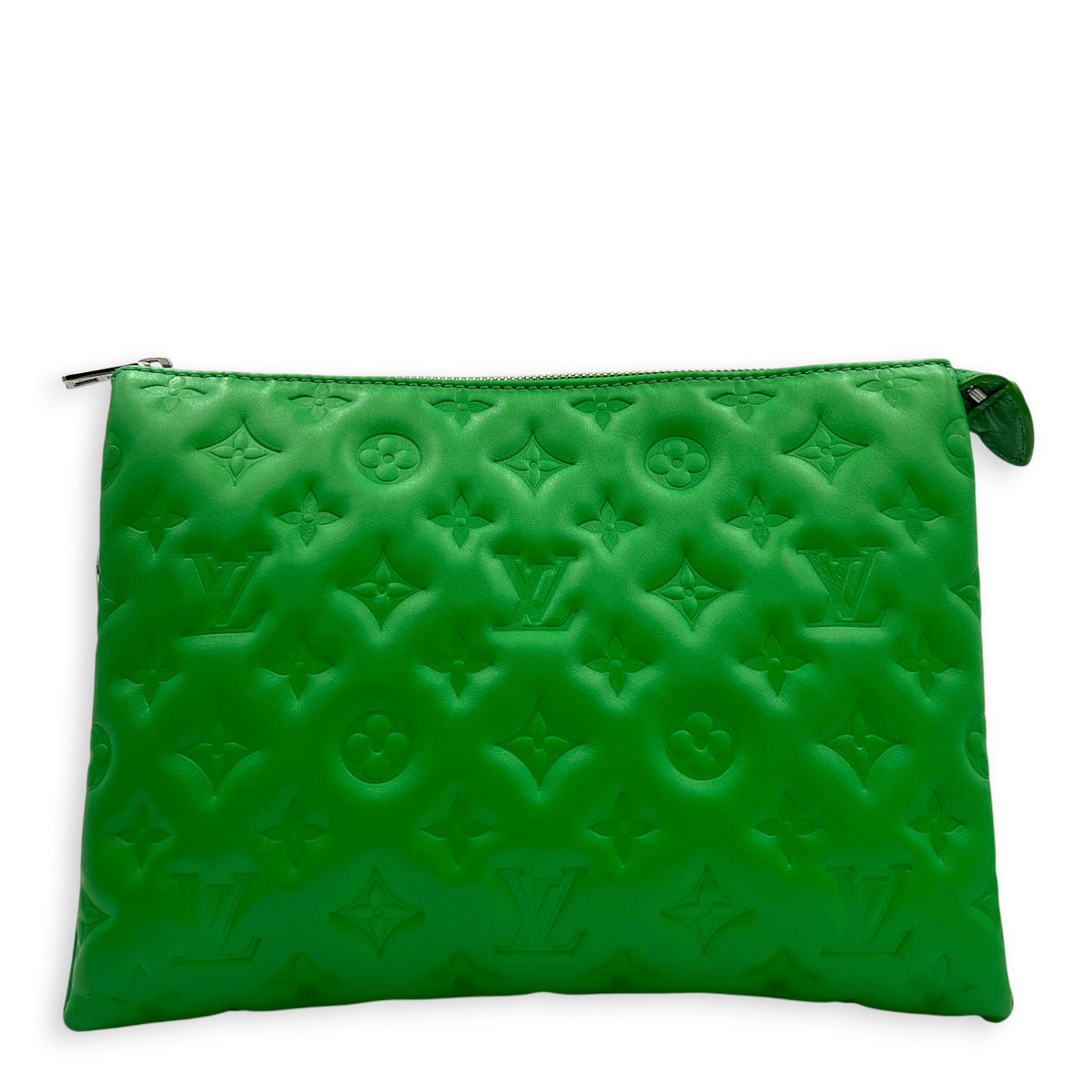 Coussin Green Shoulder Bag in Lambskin, Silver hardware