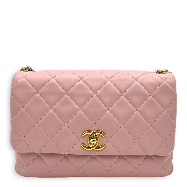 CC Quilted Enamel Charm Crossbody Bag Pink in Lambskin, Gold hardware