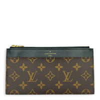 Slim Purse Brown Pouch in Monogram Coated Canvas, Gold hardware