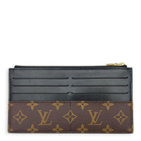 Slim Purse Brown Pouch in Monogram Coated Canvas, Gold hardware
