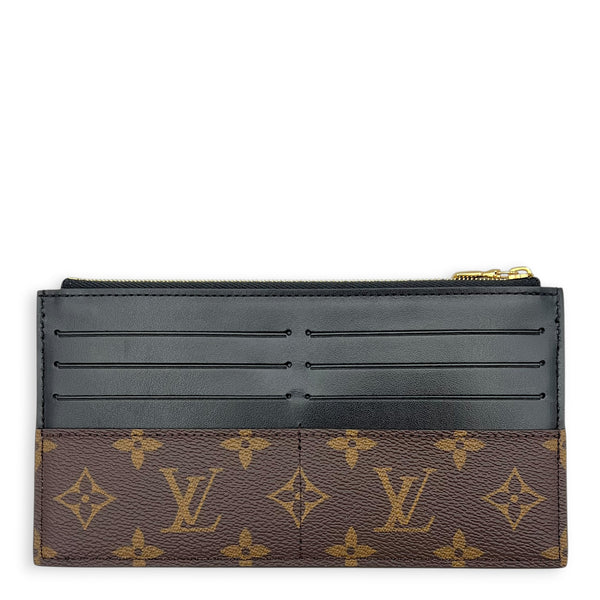 Slim Purse Brown Pouch in Monogram Coated Canvas, Gold hardware
