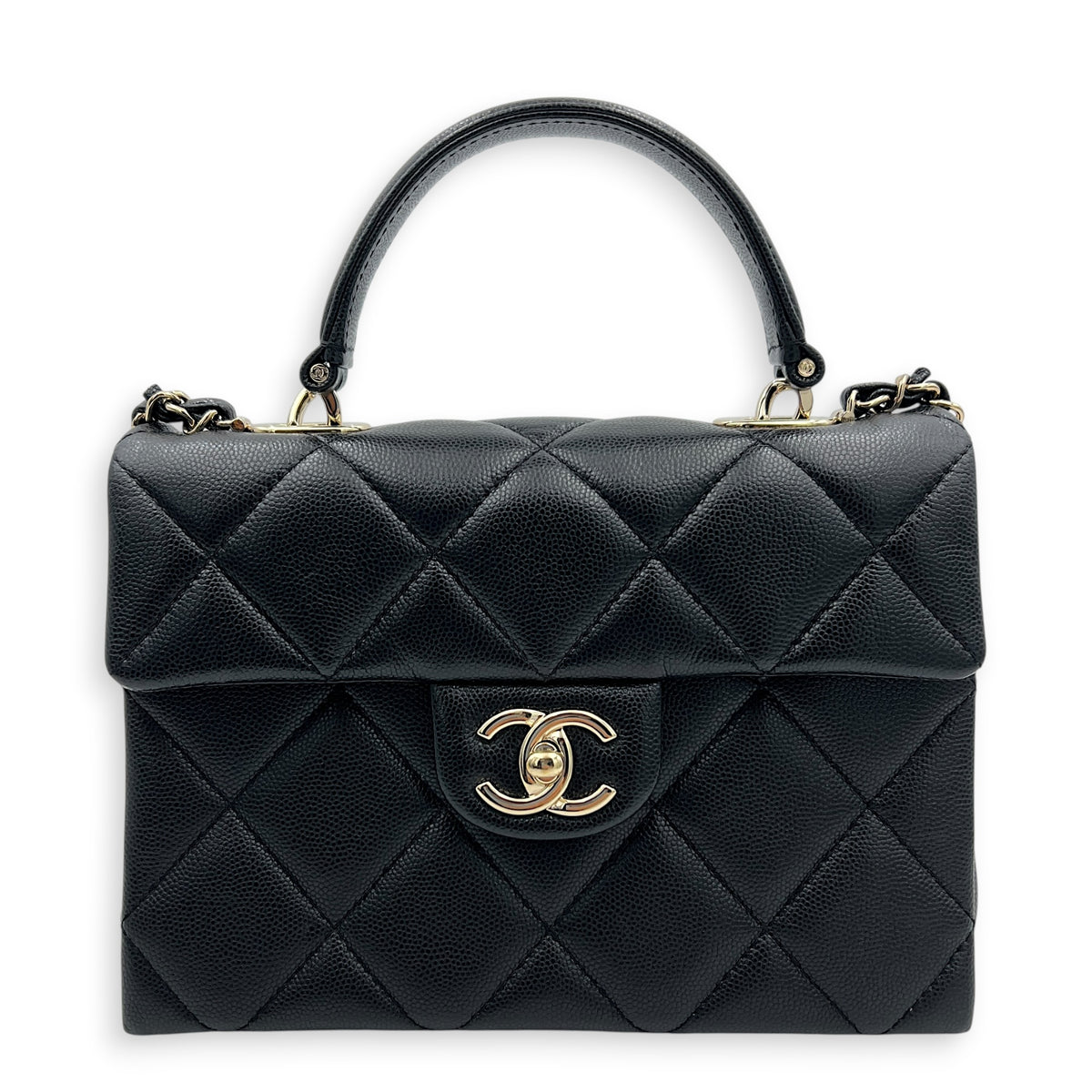 Retro Twist Top Handle Bag Black in Caviar Leather, Gold hardware
