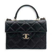 Retro Twist Top Handle Bag Black in Caviar Leather, Gold hardware