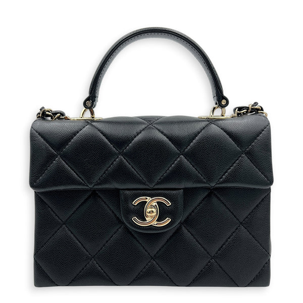 Retro Twist Top Handle Bag Black in Caviar Leather, Gold hardware
