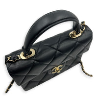 Retro Twist Top Handle Bag Black in Caviar Leather, Gold hardware