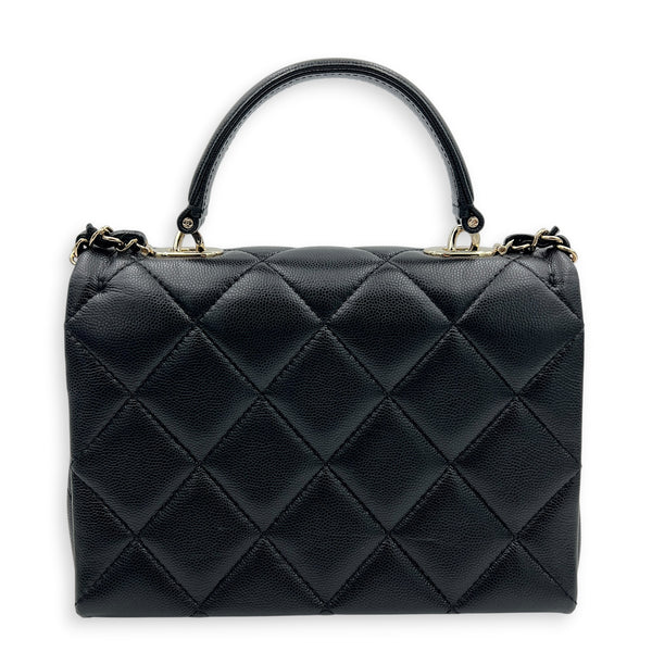 Retro Twist Top Handle Bag Black in Caviar Leather, Gold hardware
