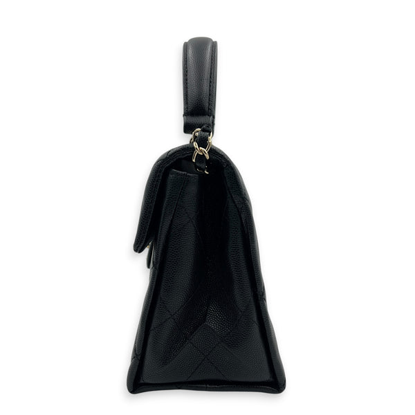 Retro Twist Top Handle Bag Black in Caviar Leather, Gold hardware