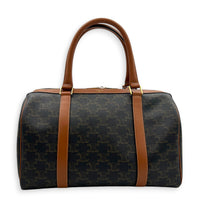 Boston Top Handle Bag Brown in Coated Canvas, Gold hardware