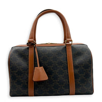 Boston Top Handle Bag Brown in Coated Canvas, Gold hardware